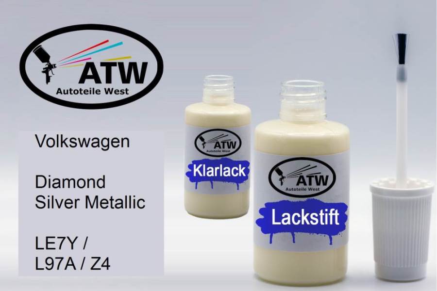 Volkswagen, Diamond Silver Metallic, LE7Y / L97A / Z4: 20ml Lackstift + 20ml Klarlack - Set, von ATW Autoteile West.